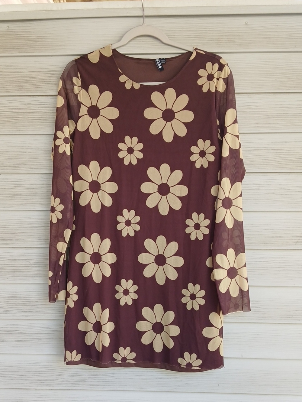 PIECES Brown Floral Mesh Long Sleeve Dress